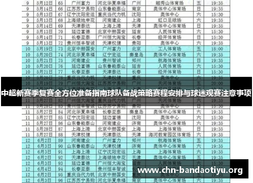 中超新赛季复赛全方位准备指南球队备战策略赛程安排与球迷观赛注意事项 中超新赛季复赛全方位准备指南球队备战策略赛程安排与球迷观赛注意事项